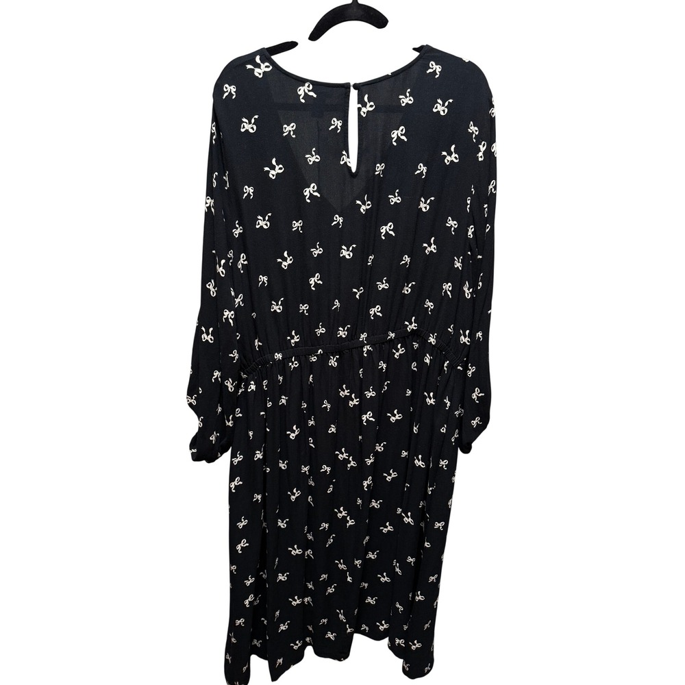 Ava & Viv Dress Womens 2X Black Bow Print Midi V-Neck Long‎ Sleeve Rayon New - Picture 2 of 10